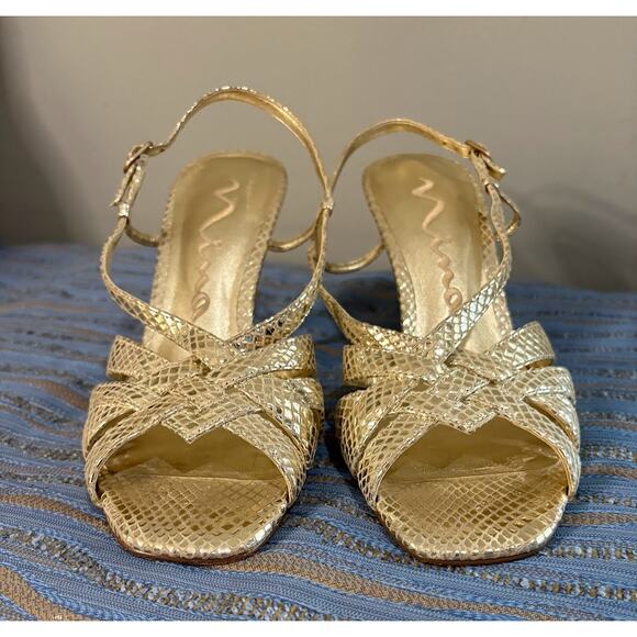 Nina Cracked Gold Leather Strappy Slingback Sandals - Size 9 - Picture 6 of 9